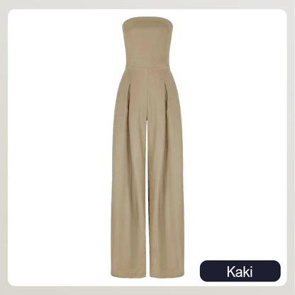 Kvinnors axelbandslös jumpsuit med fickor
