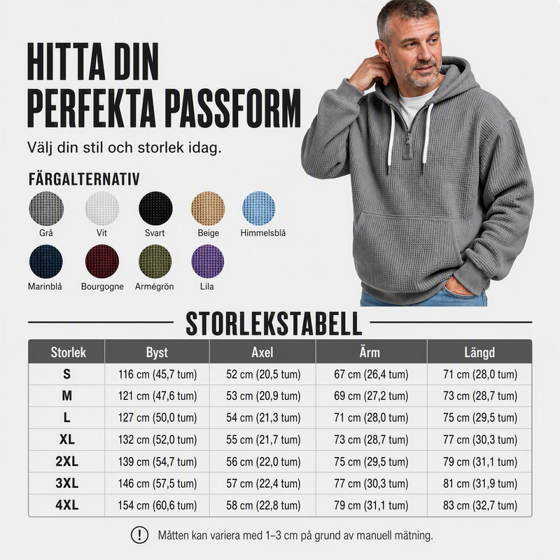 Huvtröja i stickat material med kort dragkedja för män