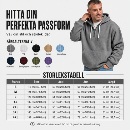 Huvtröja i stickat material med kort dragkedja för män