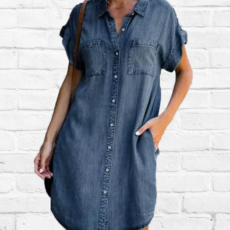 🔥Sista dagen för 40% rabatt💃Kortärmad klänning i casual denim