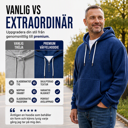 Huvtröja i stickat material med kort dragkedja för män