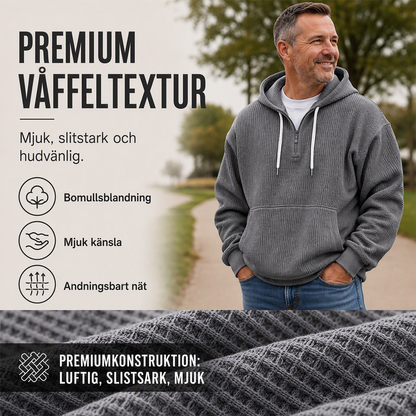 Huvtröja i stickat material med kort dragkedja för män