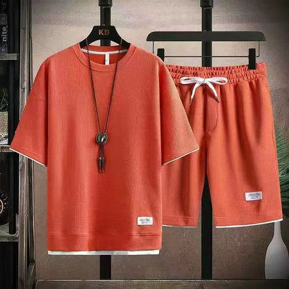 👕 50% RABATT! 🧇 Vaffeltyg Kortärmad T-shirt 2-delat Set – Bekväm Passform, Andningsbar Bomull & Perfekt För En Avslappnad Vardagslook 🏠