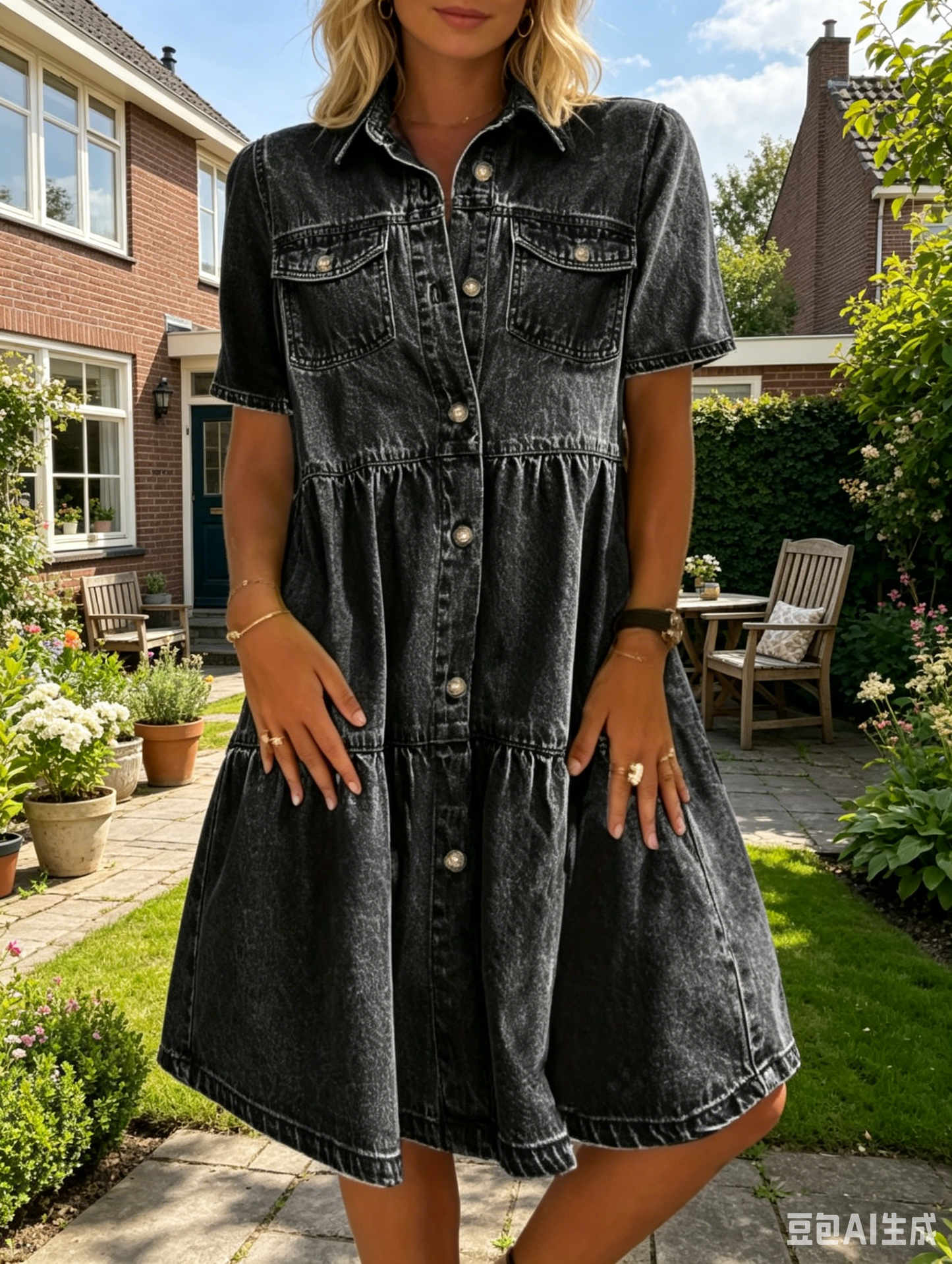 Elegant sommarklänning i denim för damer