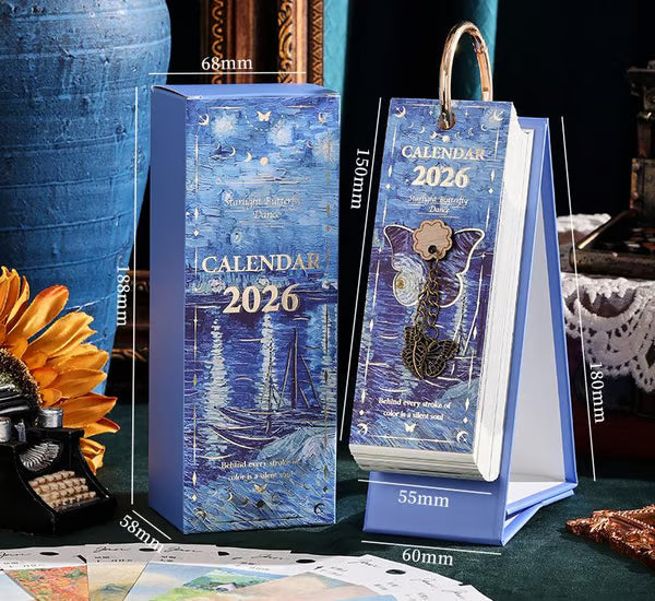 🎨 2026 Vintage oljemålning i europeisk stil, vändbar kalender
