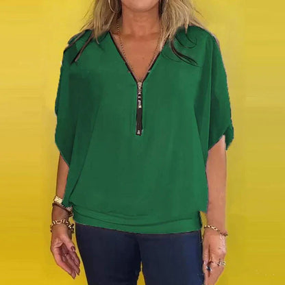 💥Specialförsäljning 49% OFF👗Avslappnad damtopp med dragkedja och chiffonghals