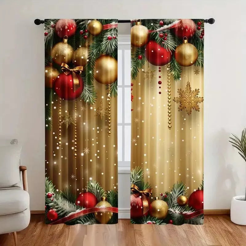 🔥 50 % RABATT! ✨ Set med 2 julgardiner – festliga mönster, enkel installation på standardgardinstång, enkel maskinvård 🎄🏠