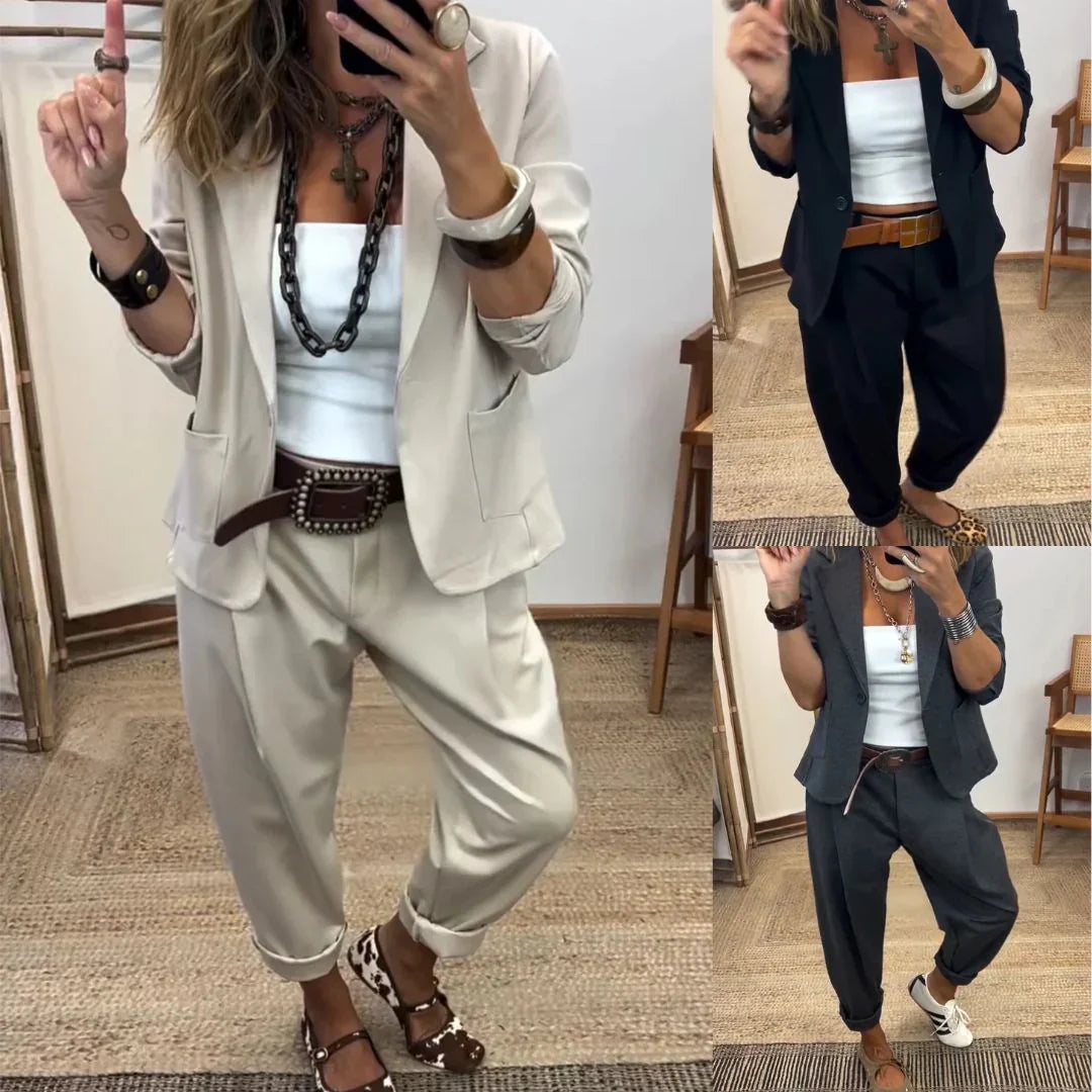 Kragejacka för damer + byxor – elegant set för jobbet
