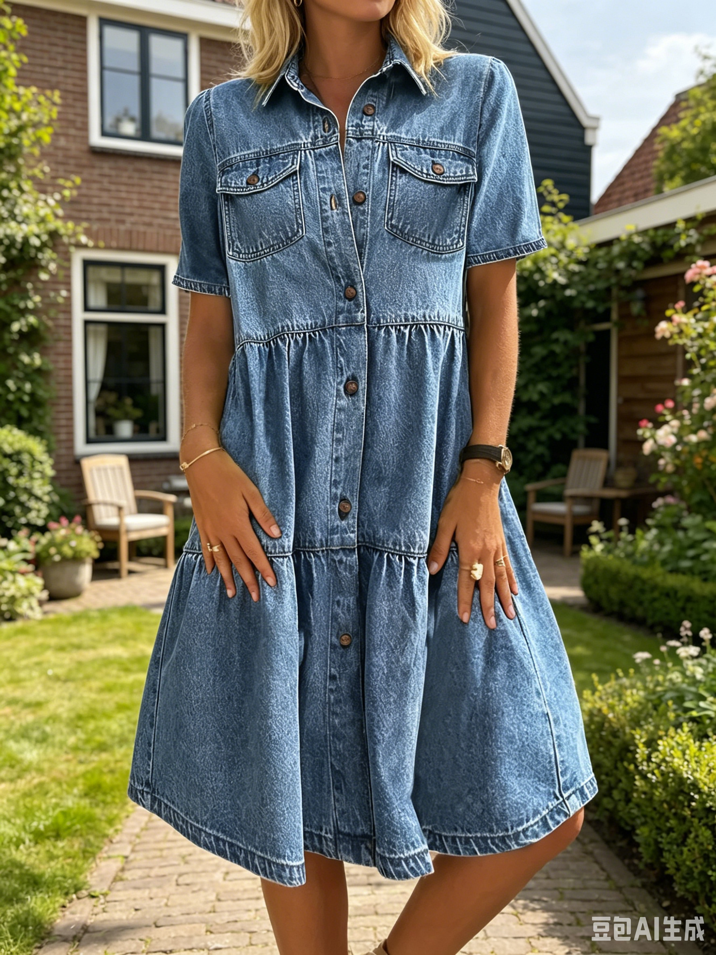 Elegant sommarklänning i denim för damer