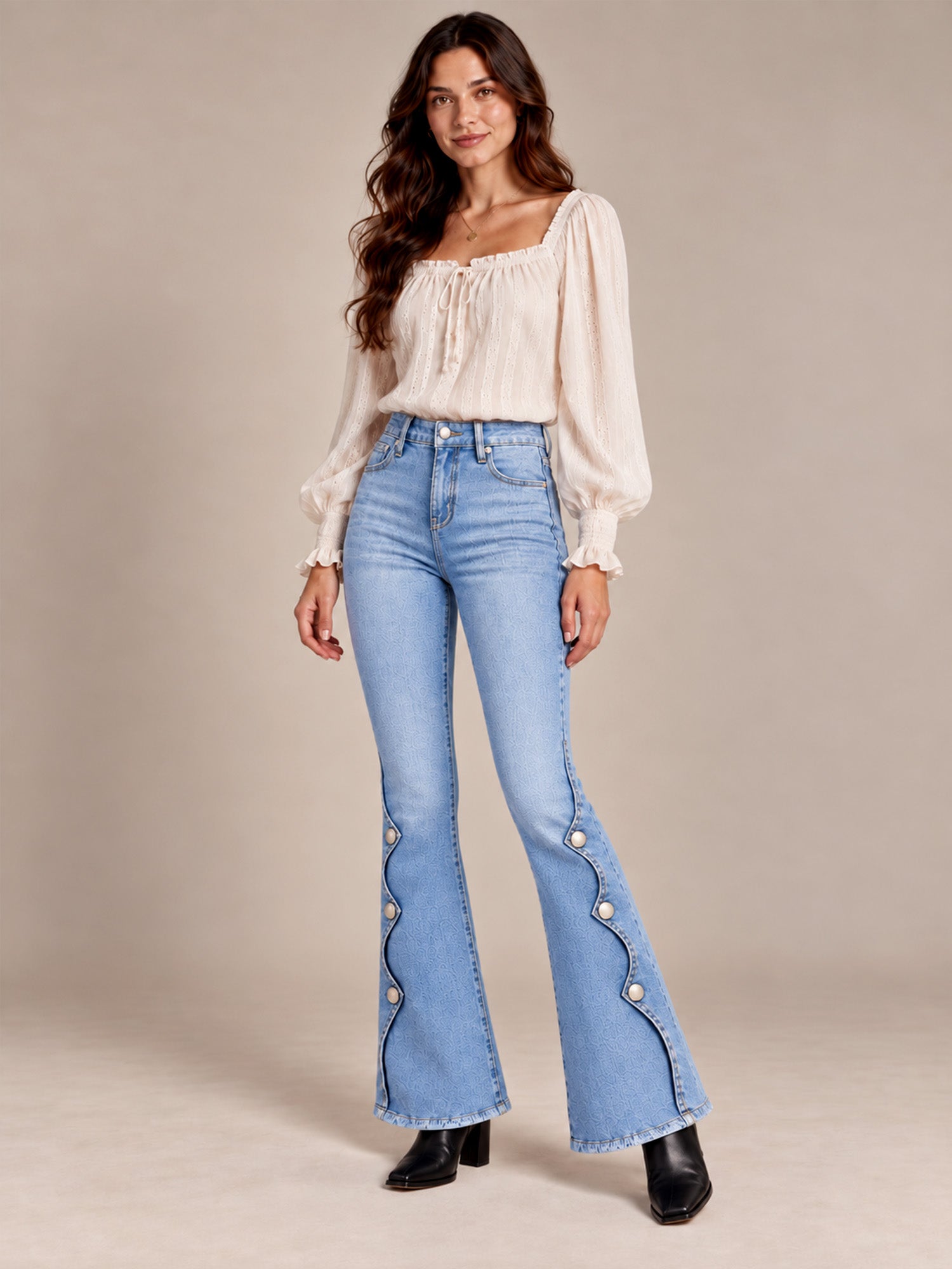 ⏰Sista dagen på rean – 50 % rabatt💃Damernas högmidjade slitna bootcut-jeans