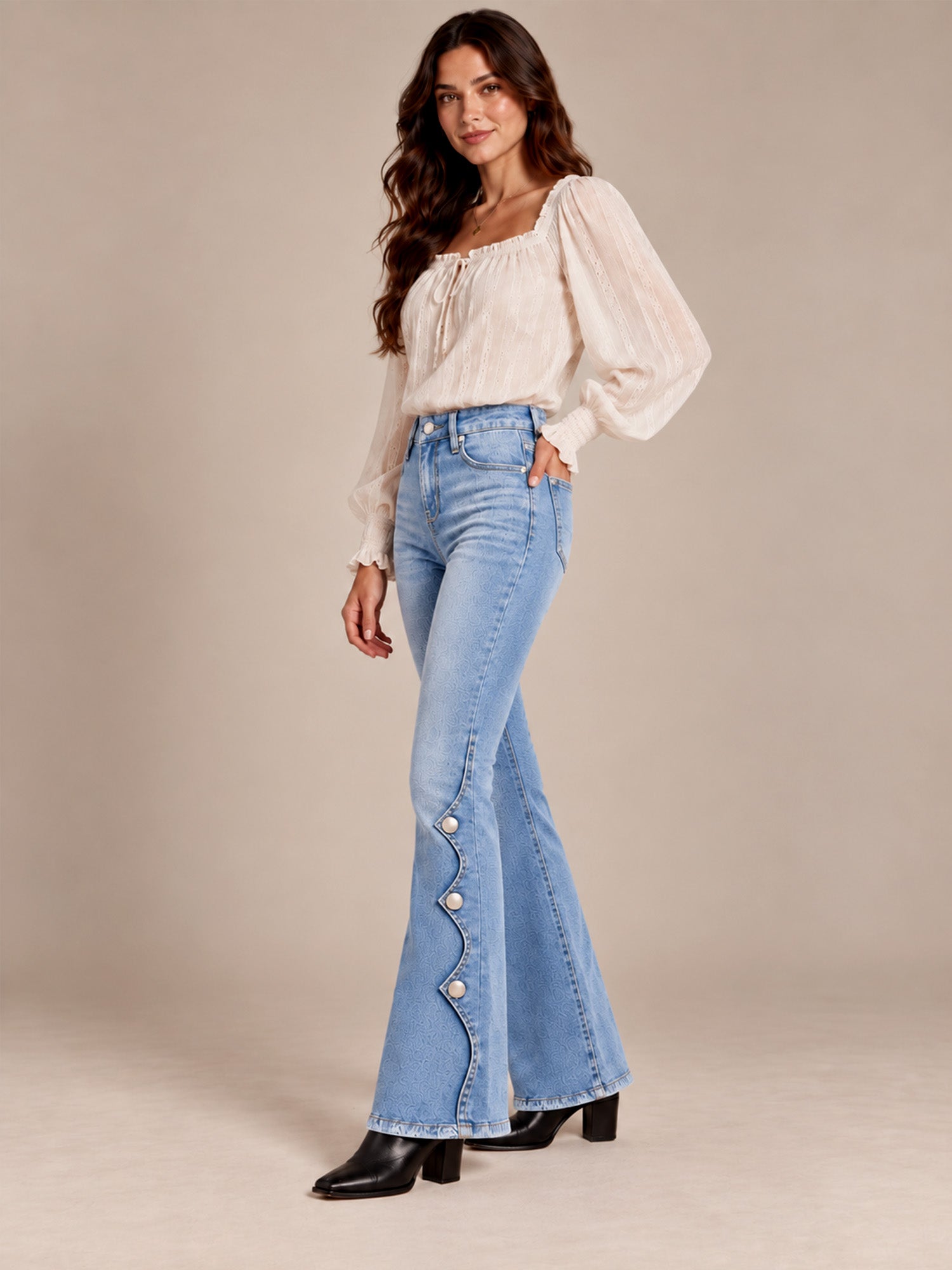 ⏰Sista dagen på rean – 50 % rabatt💃Damernas högmidjade slitna bootcut-jeans
