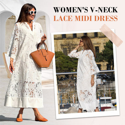 🌸 Vårförsäljning 🌸 Ladies V-Neck Spetsklänning Långklänning