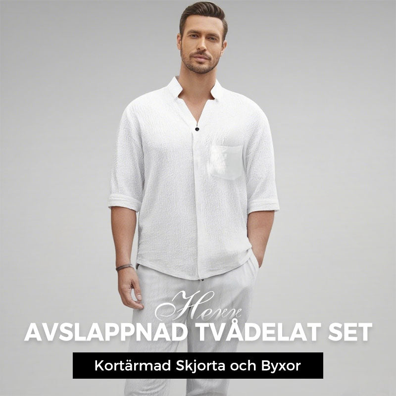 🌿💧Moderiktigt tvådelat set för män i bomullslinne: topp & byxor