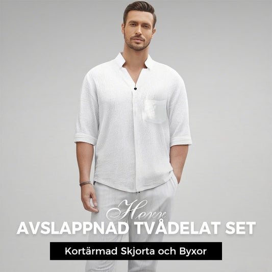 🌿💧Moderiktigt tvådelat set för män i bomullslinne: topp & byxor