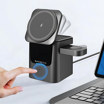 Elektrisk 3-i-1 trådlös laddare, multifunktionell elektrisk hopfällbar trådlös laddare för skrivbordet, KC-certifierad