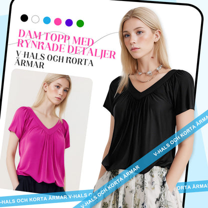 ✨2026 Het Utförsäljning - 50% Rabatt✨ Dam Topp med Rynkade Detaljer, V-hals och Korta Ärmar