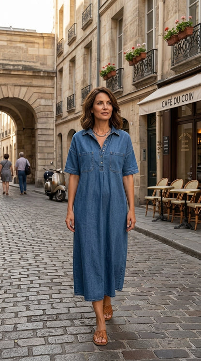 👗Ljus denim midiklänning med fickor