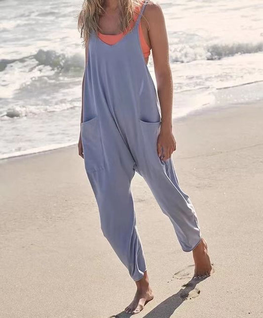 🌟Sommarrea - 49% OFF❤️‍🔥Solid V-Neck Sling Pocket Jumpsuit