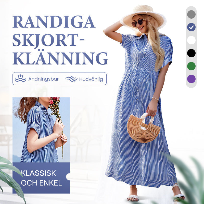💗Sommarrea - 50% rabatt💗 Randig lång V-ringad skjortklänning för kvinnor