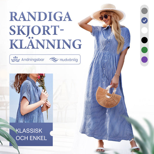 💗Sommarrea - 50% rabatt💗 Randig lång V-ringad skjortklänning för kvinnor