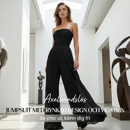 Strapeless skrynklig jumpsuit med vida ben