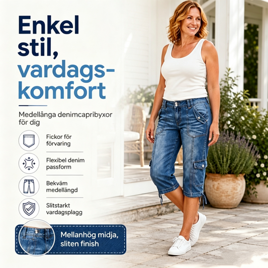Capri-jeans för damer med raka ben