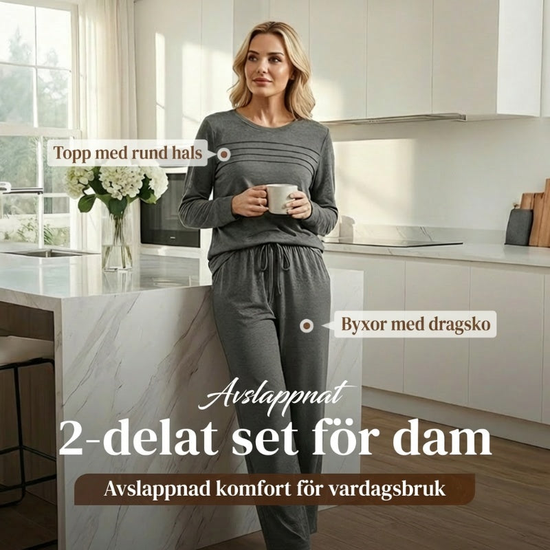🔥SISTA DAGEN 60 % RABATT✨Avslappnat set med topp och byxor med dragsko för dam