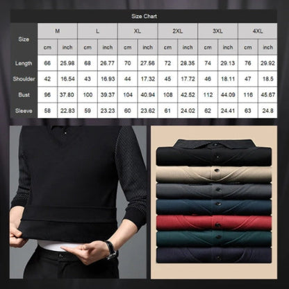 💕 Lapel faux tvådelad stickad skjorta herr