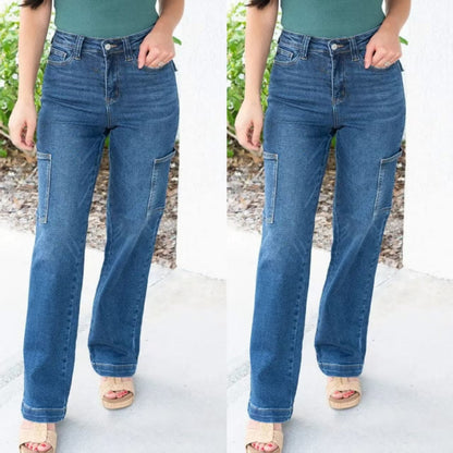 Stretchjeans med vida ben och hög midja för kvinnor