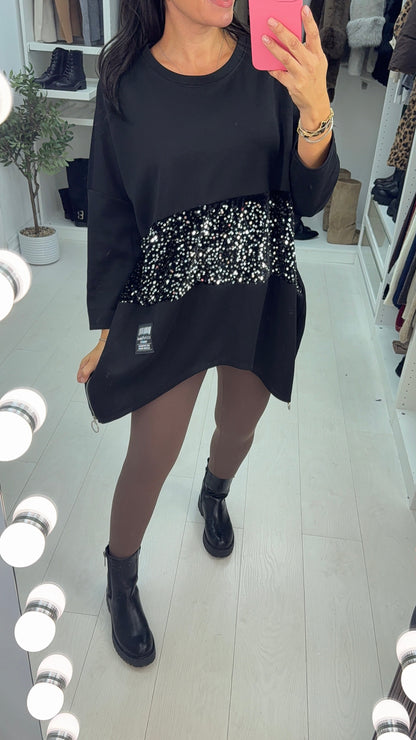 Romina Set med löst sittande sweatshirt med paljettpanel