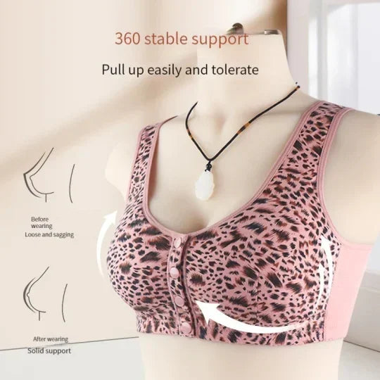 🔥Sista dagen för köp 1 få 2 gratis🔥Unwired Front Button Leopard Print Plus Size BH