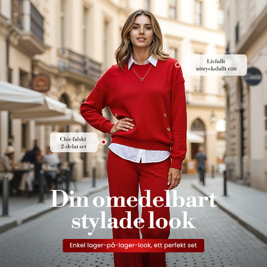 Damset med tvådelad sweatshirt och raka byxor