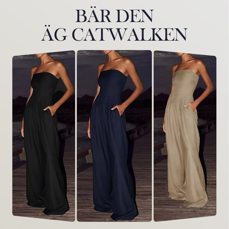 Kvinnors axelbandslös jumpsuit med fickor