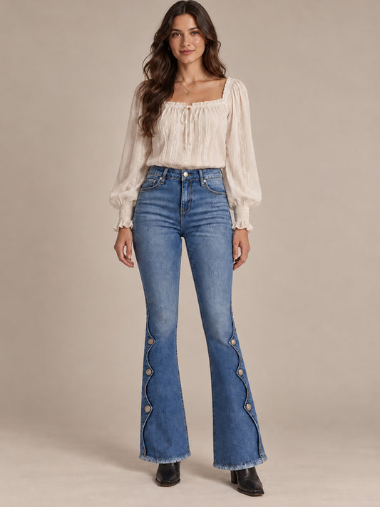 ⏰Sista dagen på rean – 50 % rabatt💃Damernas högmidjade slitna bootcut-jeans