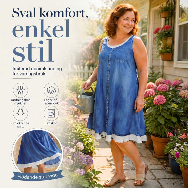 🔥 50% RABATT 👗 Klänning i tvådelat utförande med denimtryck (imitation) ✨ Trendig lager-på-lager-look med elegant passform & bekväm känsla hela dagen 💙