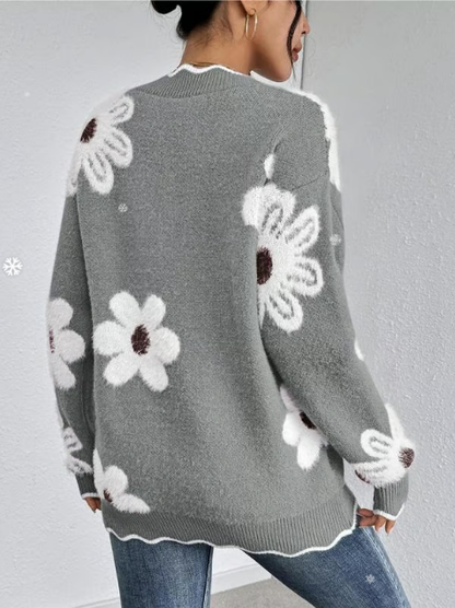 🔥49% RABATT🔥Sweater med kammusslor och blommönster för kvinnor