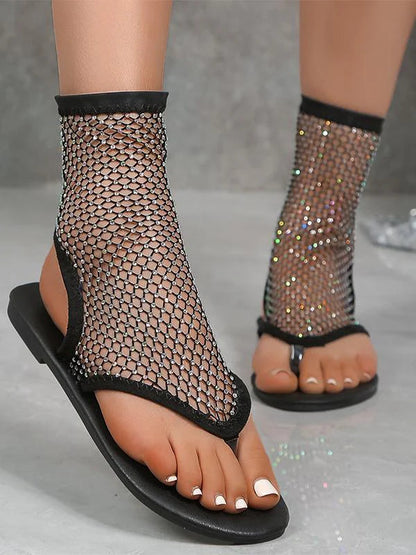 Sandaler i mesh med diamanter och spets