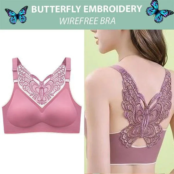 🦋 48% RABATT NU! 👙 Bygellös BH med Fjärilsbroderi – Is-silke Komfort & Lyft – Perfekt för Plus Size – Bär Hela Dagen 💕