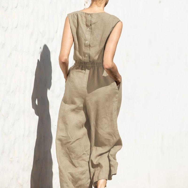 Casual lös enfärgad jumpsuit