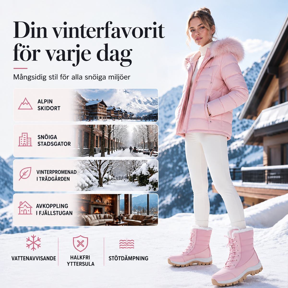 Vattentäta snökängor för dam med plyschfoder och skaft i mellanhöjd👢❄️