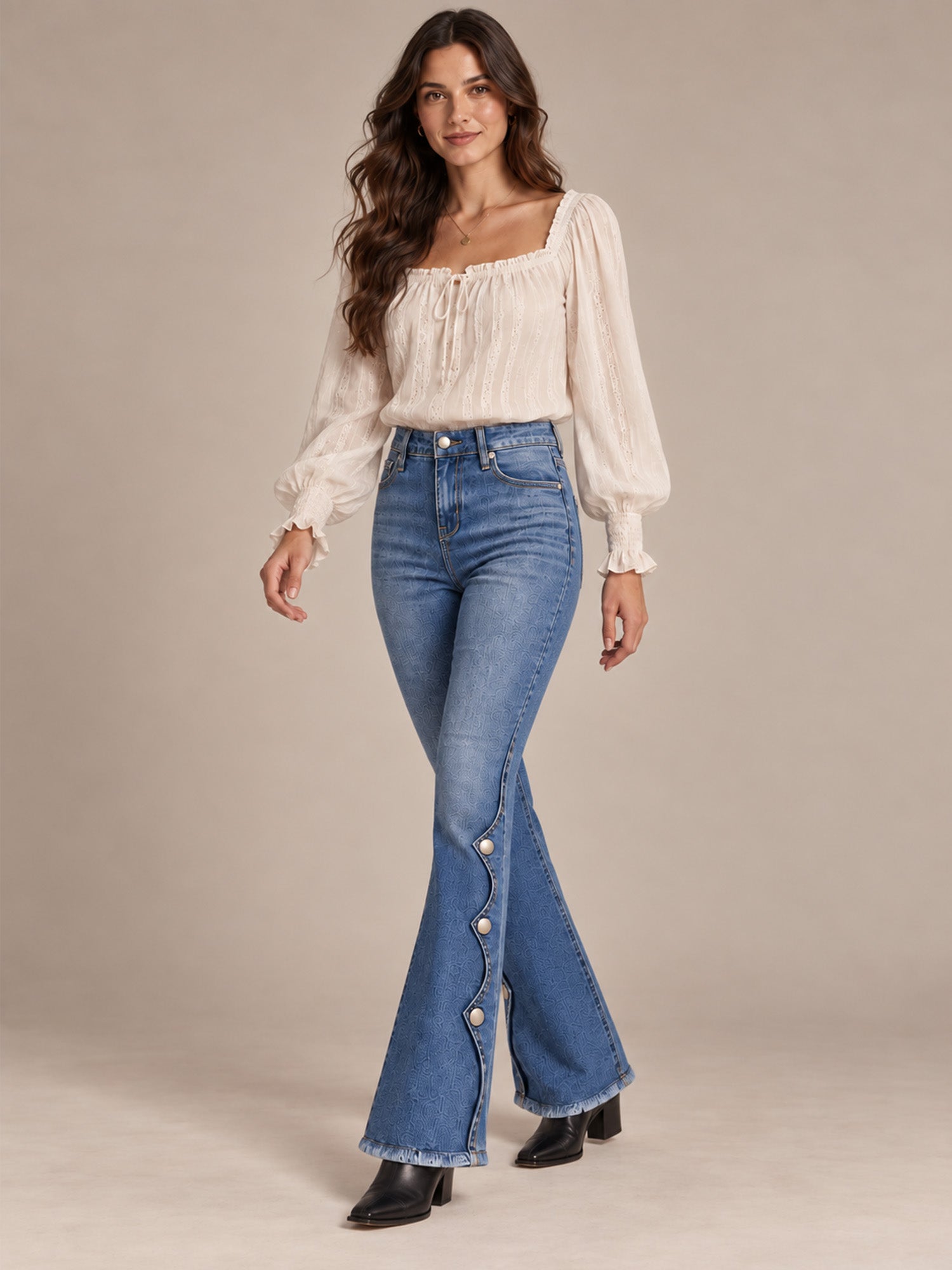 ⏰Sista dagen på rean – 50 % rabatt💃Damernas högmidjade slitna bootcut-jeans