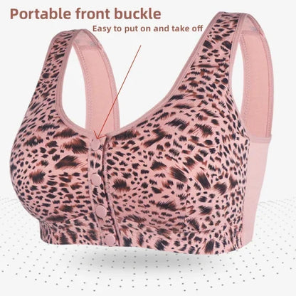 🔥Sista dagen för köp 1 få 2 gratis🔥Unwired Front Button Leopard Print Plus Size BH