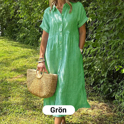 💗Sommarrea - 50% rabatt💗 Randig lång V-ringad skjortklänning för kvinnor