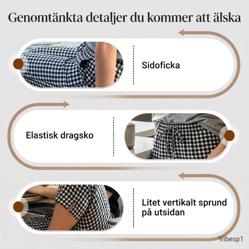 👖🌸 Rutiga capribyxor i bomull-linne med dragsko