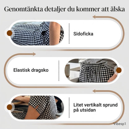 👖🌸 Rutiga capribyxor i bomull-linne med dragsko