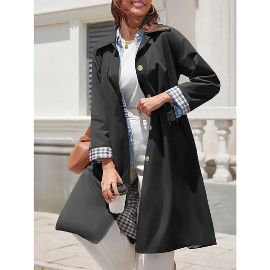 💜 SISTA DAGENS ERBJUDANDE – 50 % RABATT 💜 Trenchcoat för damer med skjortkrage och enkelknäppt knäppning