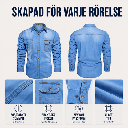 Herr ledig långärmad denimskjorta