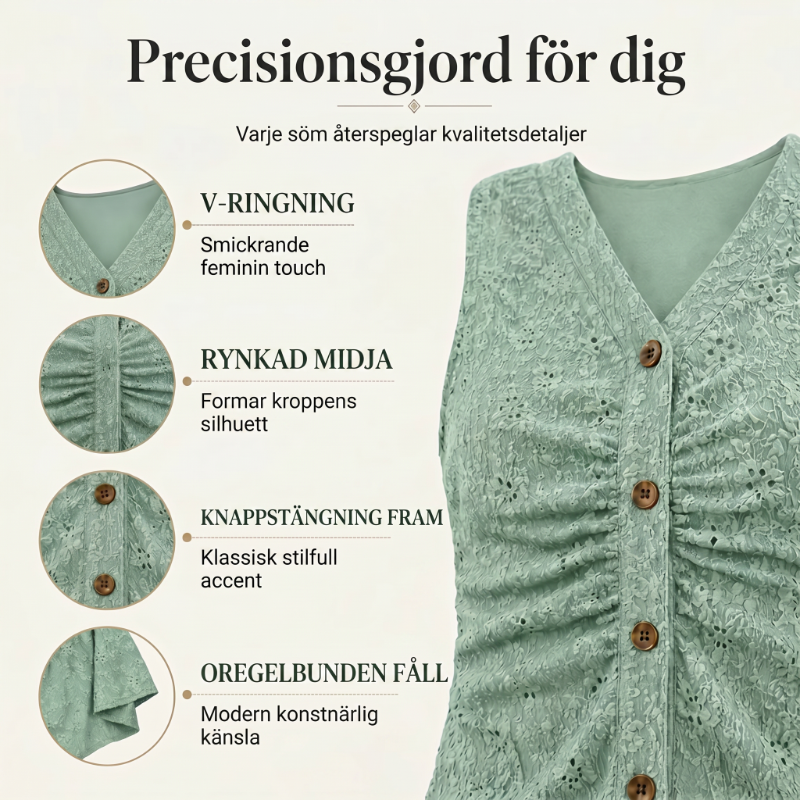 ✨ Elegant midiklänning i spets – V-ringning, puffärmar och volangkant ✨