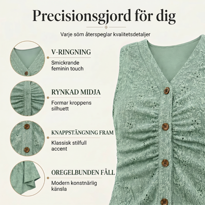 ✨ Elegant midiklänning i spets – V-ringning, puffärmar och volangkant ✨