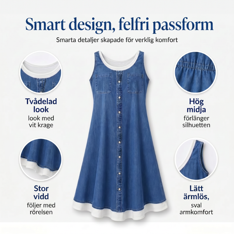 🔥 50% RABATT 👗 Klänning i tvådelat utförande med denimtryck (imitation) ✨ Trendig lager-på-lager-look med elegant passform & bekväm känsla hela dagen 💙